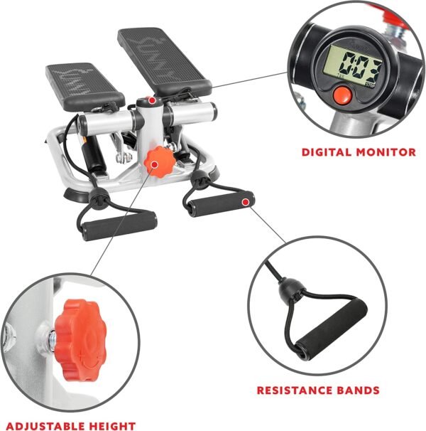 Sunny Health & Fitness Total Body 2-in-1 Stepper Machine, Total Body Workout, Adjustable Hydraulic, Resistance Bands, Non-Slip Pedals w Optional Free SunnyFit App Enhanced Bluetooth Connectivity - Image 4