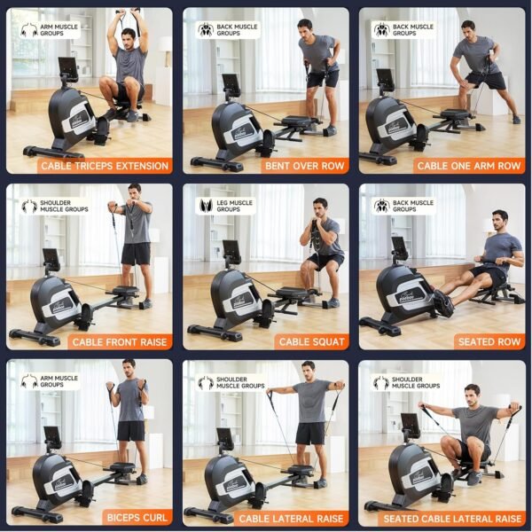 Pooboo Magnetic Rowing Machine 360 LB Weight Capacity, folding rower with Combination Strength exercise, Tablet Holder and Comfortable Seat Cushion, Rower for Home Use - Image 10