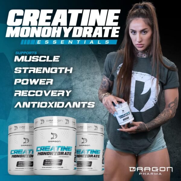 DRAGON PHARMA Creatine Monohydrate, Aid Muscle Recovery, Post-Workout Supplement, Antioxidant Support (60 Servings, Unflavored) - Image 4