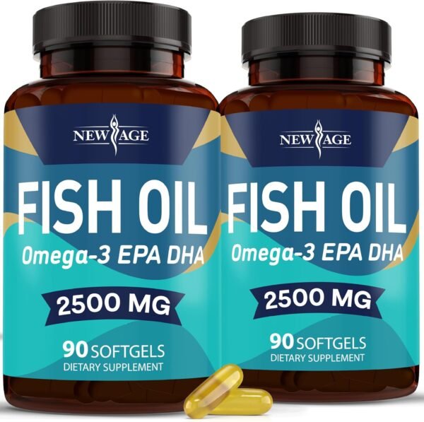NEW AGE Omega 3 Fish Oil 2500mg Supplement Immune & Helath Support – Promotes Joint, Eye & Skin Health - Non GMO - EPA, DHA Fatty Acids Gluten Free (180 Softgels (Pack of 2)) - Image 2
