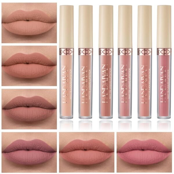 6 Colors Matte Nude Lipstick Set Liquid Lipstick Velvet Lip Gloss Lip Stain Long Lasting Waterproof Nude Pink Lipstick Set for Women Lip Makeup (SET-B) - Image 2