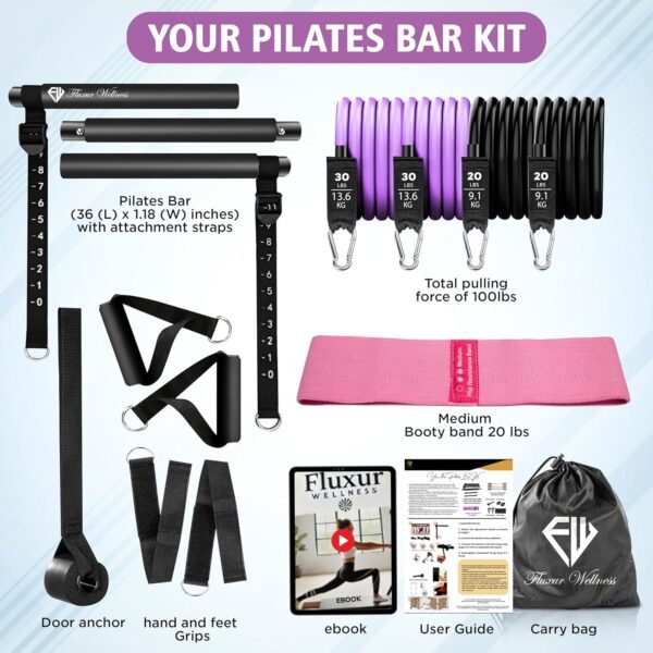 Multifunctional Pilates Bar Kit with Resistance Bands for Women. Ebook, Booty Band. Adjustable Portable Full Body Workout Resistance Bands Bar. - Image 6