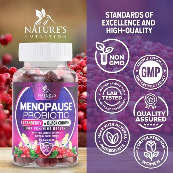 Menopause Probiotic for Women Gummy with Cranberry, 3 Billion CFU Natural Menopause Relief for Mild Hot Flashes & Night Sweats, PH, Vaginal Health, Immune Support, Probiotic Supplement - 60 Gummies - Image 5