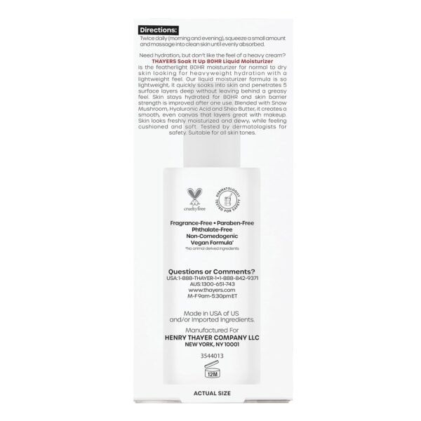 THAYERS Soak It Up 80HR Liquid Moisturizer, Face Moisturizer with Hyaluronic Acid and Snow Mushroom, Dermatologist Tested Skin Care for Normal to Dry Skin, 2.5 Oz - Image 9
