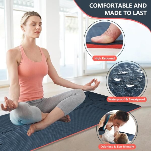 Yoga Mat Extra Thick 9MM, High Density Exercise Mats Non Slip for Home Workout, Pilates Mat with Strap for Women Men, Eco Friendly Mat Thick (9MM-NAVY-BLUE) - Image 5