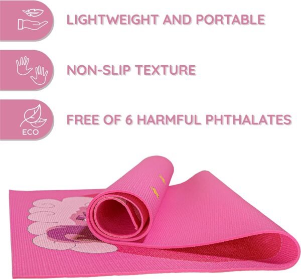Kids Yoga Mat Set for Boys & Girls - Doll, Unicorn, Mermaid, Panda, Dinosaur and UnderWater - Chemical Free - Non-Toxic - Non-Slip - 60 X 24 X 0.2 Inches - w/ 12 Yoga Cards - Cute Carrier Bag - Ages 3-12 - Image 3