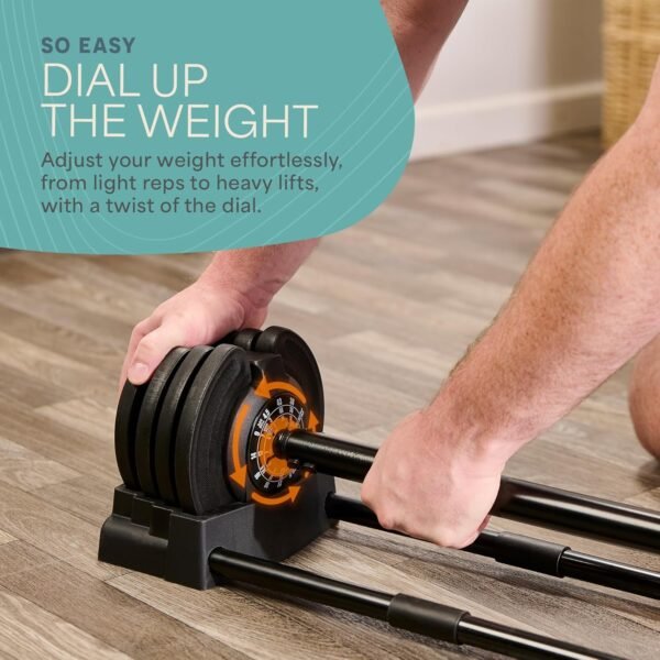 Lifepro Adjustable Dumbbells Set/Single - 15lb 43lb 55lb 25 lb Dumbbell Sets with Rack - Quick Adjust, Secure Grip weights dumbbells set - Compact Hand Weights for Women/Men at Home Gym - Image 5