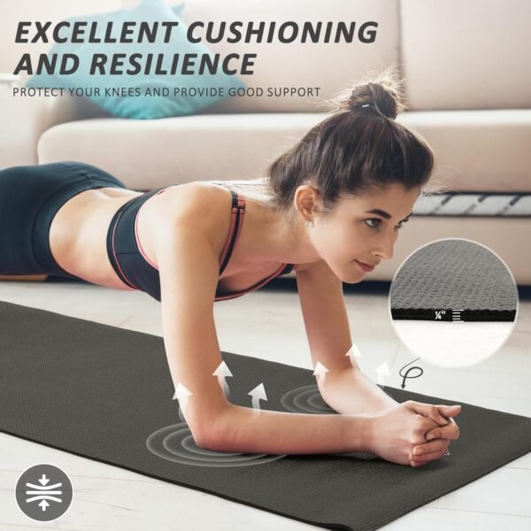 All Purpose 1/4-Inch High Density Anti-Tear Exercise Yoga Mat with Carrying Strap and Yoga Blocks, Black - Image 4