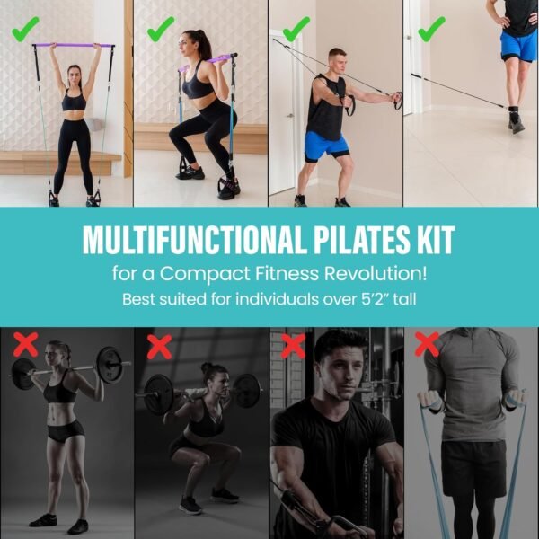 Upgraded Pilates Bar Kit – 39” Adjustable Exercise Equipment for Men, Women with 6X 20, 30, 40 lbs Resistance Bands with Adjustment Buckle – Pilates Equipment for Home Workouts for All Fitness Levels - Image 6