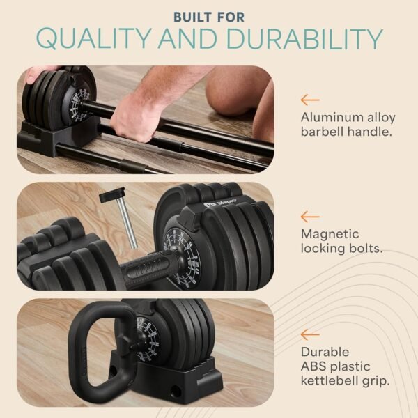 Lifepro Adjustable Dumbbells Set/Single - 15lb 43lb 55lb 25 lb Dumbbell Sets with Rack - Quick Adjust, Secure Grip weights dumbbells set - Compact Hand Weights for Women/Men at Home Gym - Image 8