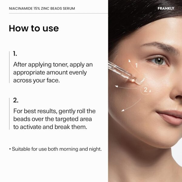 FRANKLY Niacinamide 15% & Zinc Beads Serum Jumbo: Acne & Dark Spots Care, Oil Control, Even Skin Texture & Glow | Vegan & Cruelty-Free | Non-Comedogenic All skin types Korean Skincare | 2.02 fl.oz - Image 6
