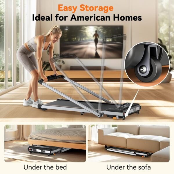 Walking Pad Under Desk Treadmill for Home Office Small Spaces with Incline, 3 in 1 Portable Mini Walking Jogging Running Compact 2.5 HP Machine - Image 8