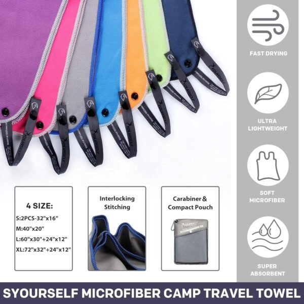 SYOURSELF Microfiber Camping Towel, Quick Dry Towel, Soft Absorbent Compact Travel Gym Workout Sweat Towel for Beach Yoga Swim Travel Camping Hiking Backpack Essentials (M:40"x20") - Image 4