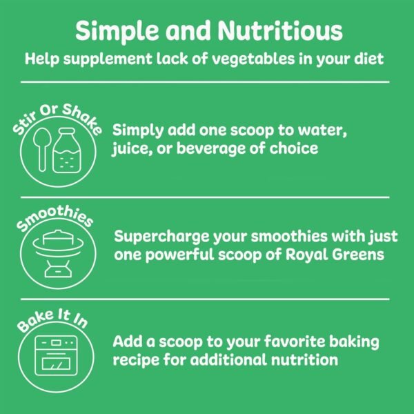 New Vitality Royal Greens Superfood Powder | Healthy Veggie Powder with Probiotics, Enzymes, Antioxidants, Wheat Grass & Greens 10.75oz (30 Day Supply) - Image 7