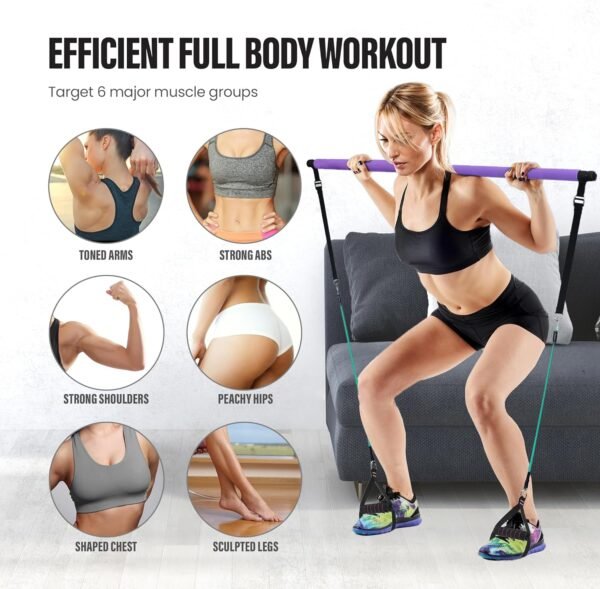 Upgraded Pilates Bar Kit – 39” Adjustable Exercise Equipment for Men, Women with 6X 20, 30, 40 lbs Resistance Bands with Adjustment Buckle – Pilates Equipment for Home Workouts for All Fitness Levels - Image 7
