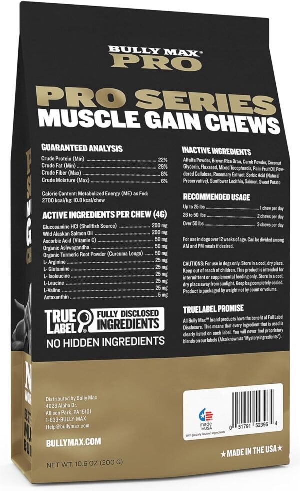 Bully Max 11-in-1 Muscle Gain Power Chews - High Protein Dog Supplement with Amino Acids - Healthy Treats for Puppy & Adult Dogs - Premium Muscle Builder for All Breeds - 75 Tasty Soft Dog Chews - Image 7