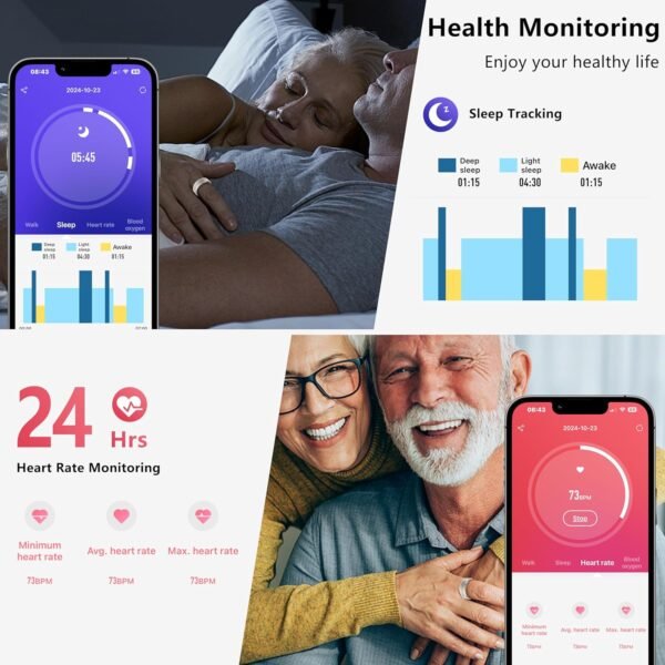 Fitness Tracker Smart Ring for Women & Men,Step Counter,Heart Rate Blood Oxygen Sleep Tracker Health Ring, 5-7 Days Battery Life Smart Rings Compatible with iOS & Android (Silver with Middle Gold, 9) - Image 7