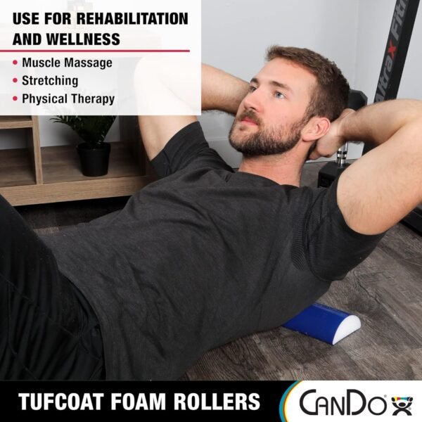 CanDo Premium TufCoat Blue Coated Half-Round Foam Rollers for Muscle Restoration, Massage Therapy, Rehabilitation, Sport Recovery and Physical Therapy for Home, Clinic and Gym - Image 5