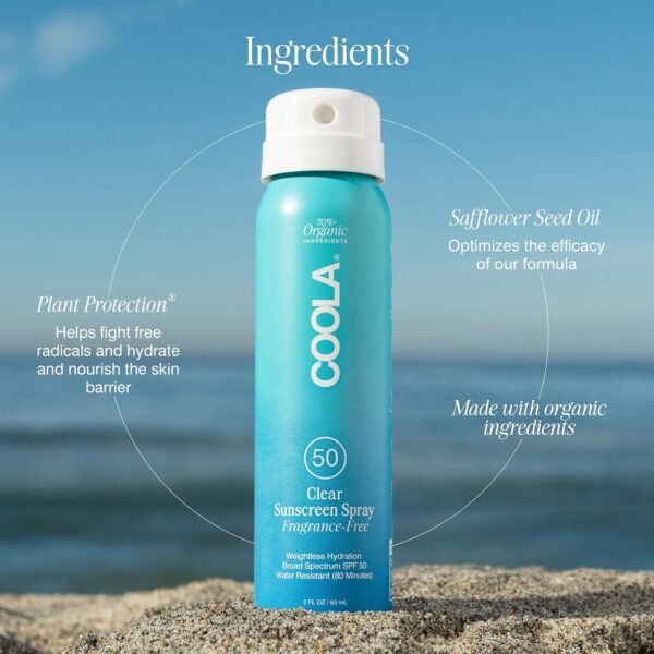 COOLA Organic Sunscreen SPF 50 Sunblock Spray, Dermatologist Tested Skin Care for Daily Protection, Vegan and Gluten Free, Fragrance Free, 2 Fl Oz - Image 5