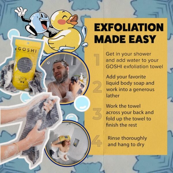 GOSHI Exfoliating Shower Towel - Rip-Resistant Exfoliating Washcloth for All Skin Types - Made in Japan - Image 7