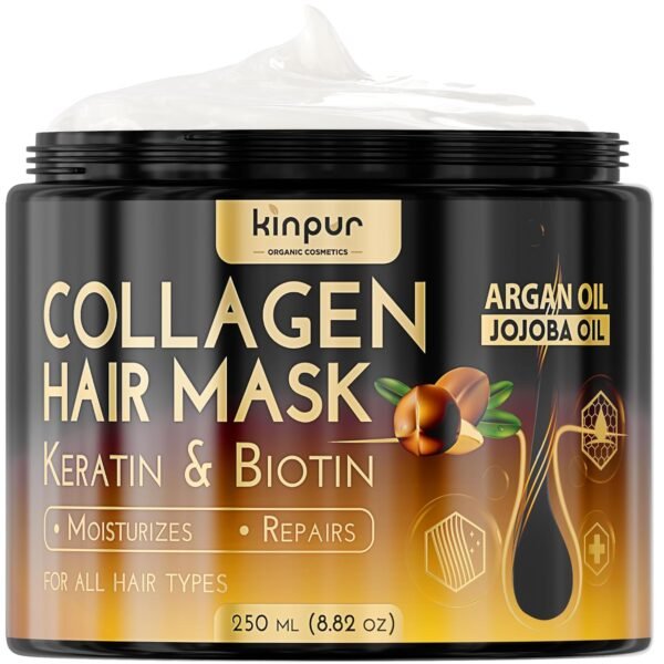 Hair Mask for Dry Damaged Hair with Collagen, Biotin, Argan Oil - Helps Repair Hair and Reduce Damage from Heat, Sun, Coloring - Moisturizing Keratin Hair Mask for Split Ends, Hair Loss and Breakage - Image 2