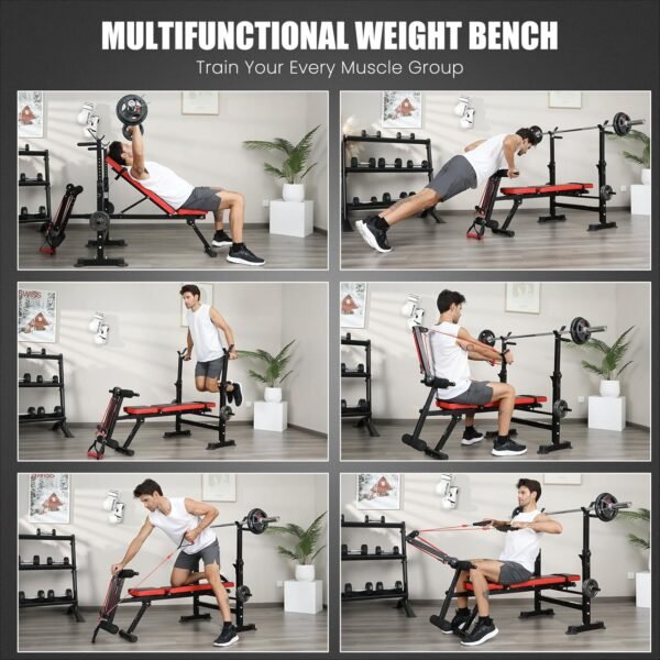 Aceshin 6 in 1 Adjustable Weight Bench with Squat Rack and Removable Foot Bracket, 600lbs Bench Press Set Workout Bench with Weight Storage Sit up Incline Flat Decline Strength Training for Home Gym - Image 7