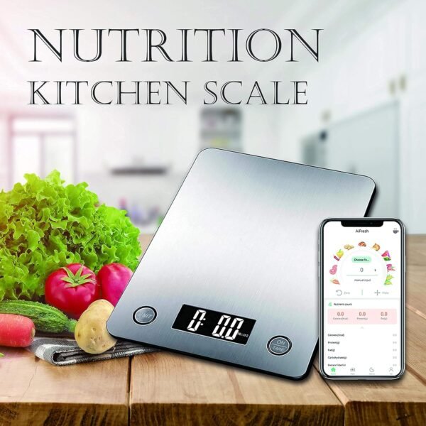 Bluetooth Kitchen Smart Scale with 11 lb Capacity, High-Precision Sensors, Sensor Touch Key, Auto Off Function, Low Battery and Overload Indication, Stainless Steel Platform by True Integral - Image 4
