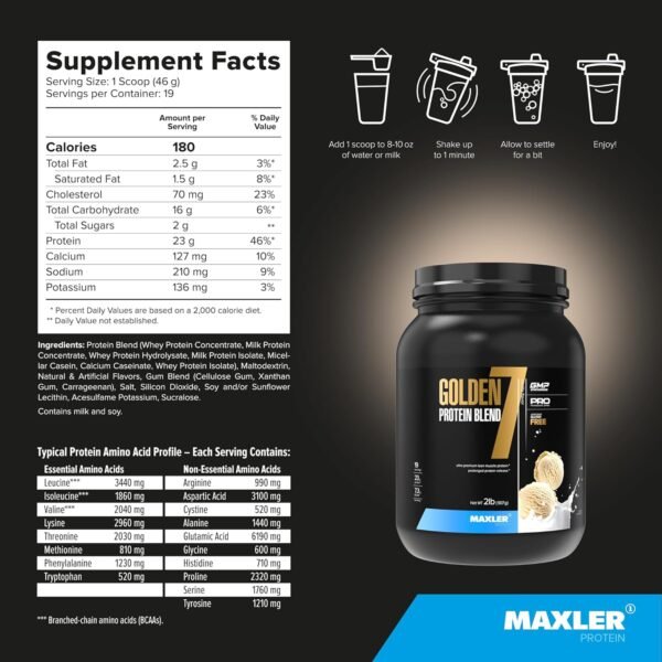 Maxler Golden 7 Protein Blend - Protein Powder for Muscle Gain & Recovery - Vanilla Protein Powder 2 lb - Image 6