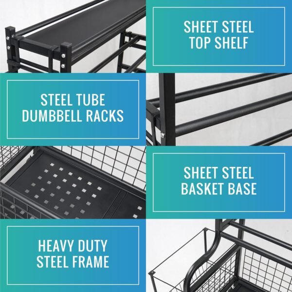 STUFFSTASH Dumbbell Rack, Heavy Duty Weight Rack for Home Gym with Extra Strong Sheet Steel Shelf and Base, Home Gym Storage Weight Rack for Home Gym Dumbbells, Kettlebell Rack, Yoga Mat Storage Rack, Weight Plate Storage - Image 3