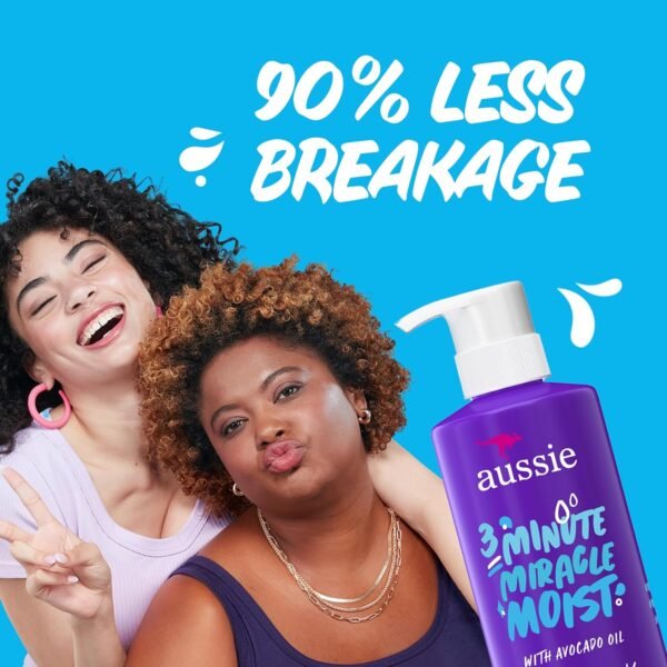Aussie 3 Minute Miracle Moist Deep Conditioner for Dry Hair, Avocado & Jojoba Oil, Safe for Color Treated Hair, Nourishing Hydration, Silky Shine, Paraben-Free, 16 Fl Oz Each, Triple Pack - Image 5