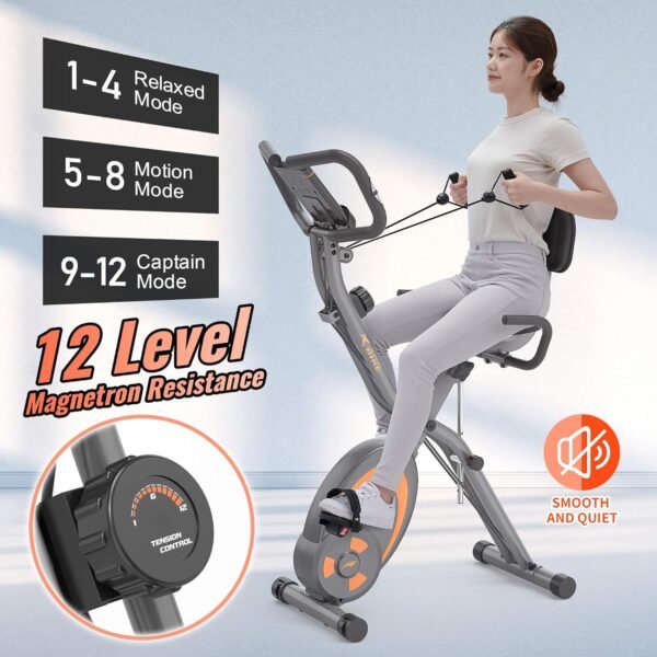 leikefitness Folding Stationary Bike Recumbent Exercise Bike w/Arm Resistance Bands-Pulse Sensor-LCD Monitor and Easy to Assemble Indoor Cycling Bike 2280 - Image 4