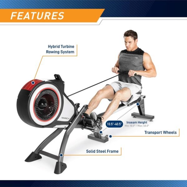 Marcy Air Resistance Rowing Machine with Transport Wheels - Image 4
