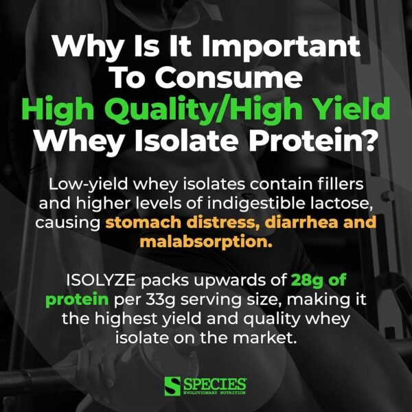 Species Nutrition Isolyze Whey Protein Powder, 100% Whey Isolate for Muscle Building, 27.5g Protein Per Scoop, No Sugar & Low Fat (Chocolate Peanut Butter, 22 Servings) - Image 7