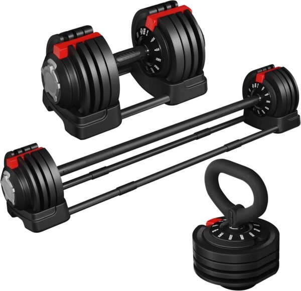 Yaheetech Adjustable Dumbbell Set Free Weight Dumbbells 40lbs/52.5lbs/90lbs Fast Adjust Dumbbells Dumbbell Weight Set, with Tray for Men/Women Strength Training Equipment - Image 2