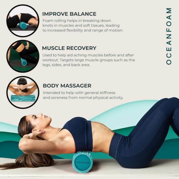 Oceanfoam Tidal Roller - Jade & Seafoam Marbled - Muscle Massage Foam Roller for Back Pain & Stretching - Firm and Ergonomic Wide Wave Textured - Yoga, Athletics, & Wellness - Full Size, 20" x 5" - Image 6