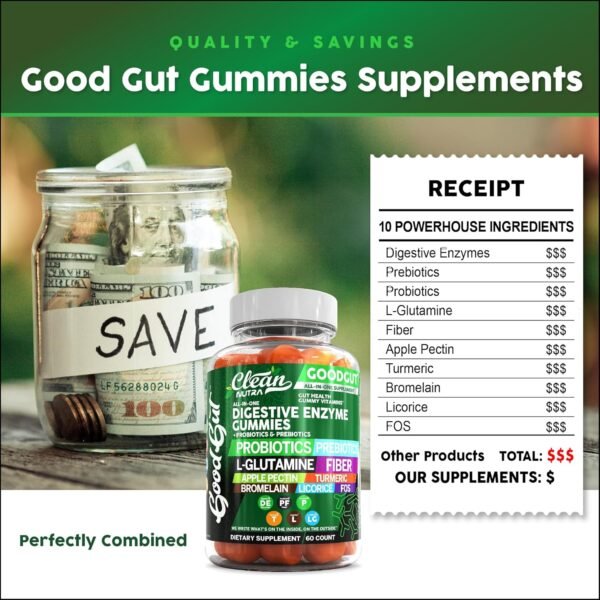 Digestive Enzymes with Probiotics and Prebiotics For Digestive Health Gummies + L-Glutamine For Gut Health Bromelain Turmeric Licorice Fiber Apple Pectin Inulin FOS Plant Pased Vegan Gummy Vitamins - Image 7