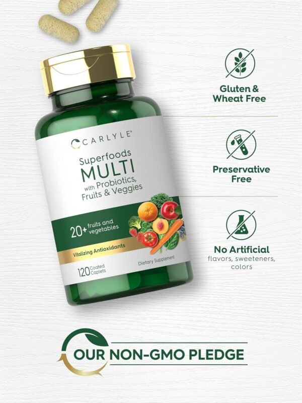 Carlyle Fruits and Veggies Supplement | 120 Count | Superfood Multivitamin with Probiotics | Made with 20 Fruits and Vegetables | Non-GMO & Gluten Free - Image 7