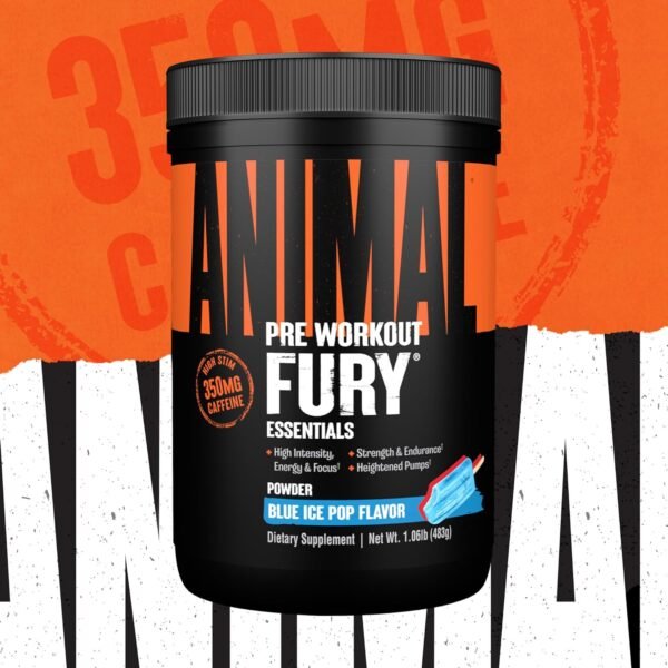 Animal Fury Pre Workout Powder - Energy and Focus Supplement with 5g BCAA, 350mg Caffeine Nitric Oxide Booster with Beta-Alanine, Preworkout for Men and Women, Blue Ice Pop Flavor, 30 Servings - Image 6