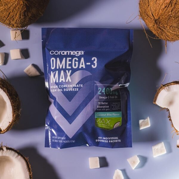 Coromega MAX 2400mg Omega-3 Fish Oil + Vitamin D (30 Squeeze Packets, Coconut Bliss) Wild-Caught, No Fishy Taste - 3X Better Absorption Than Softgels, Supports Brain & Heart Health - Image 8