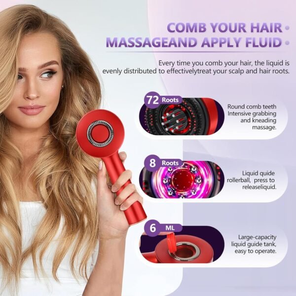 3 in 1 Hair Oil Applicator,Head Massager Scalp,Hair Oil Applicator Scalp Massager,Electric Scalp Massager Brush,ipx7 Waterproof Scalp Oil Applicator,Red - Image 3