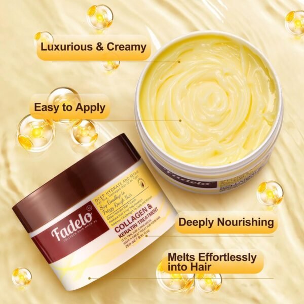 Keratin & Collagen Hair Mask - Argan Oil & Vitamin E Deep Repair for Damaged Hair - Hydrating Treatment, Yellow - Image 7