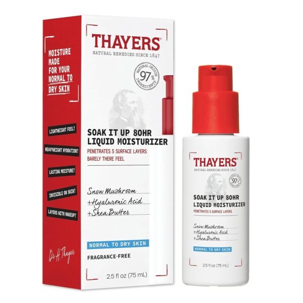 THAYERS Soak It Up 80HR Liquid Moisturizer, Face Moisturizer with Hyaluronic Acid and Snow Mushroom, Dermatologist Tested Skin Care for Normal to Dry Skin, 2.5 Oz - Image 2