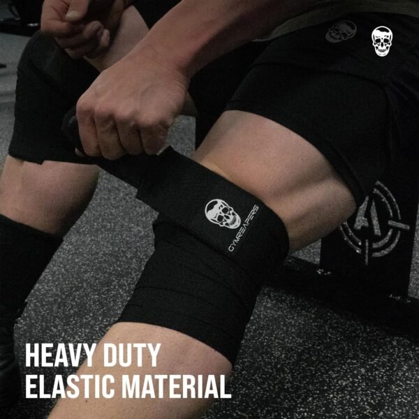 Gymreapers Knee Wraps (Pair) With Strap for Squats, Weightlifting, Powerlifting, Leg Press, and Cross Training - Flexible 72" Knee Wraps for Squatting - For Men & Women - 1 Year Warranty (Black) - Image 4