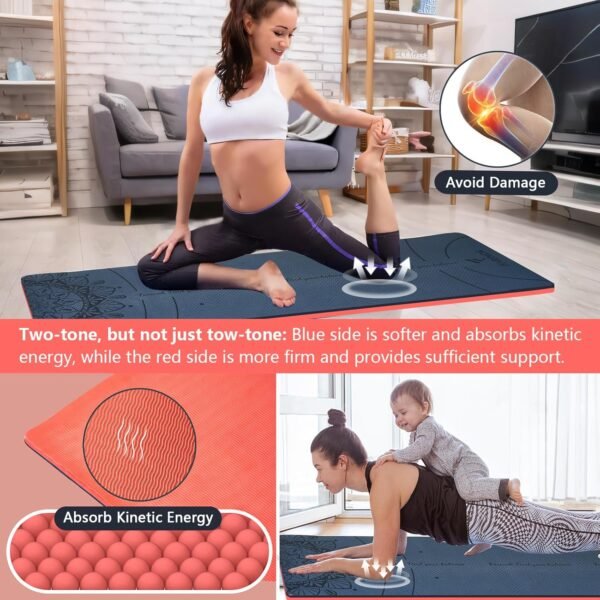 Yoga Mat Extra Thick 9MM, High Density Exercise Mats Non Slip for Home Workout, Pilates Mat with Strap for Women Men, Eco Friendly Mat Thick (9MM-NAVY-BLUE) - Image 8