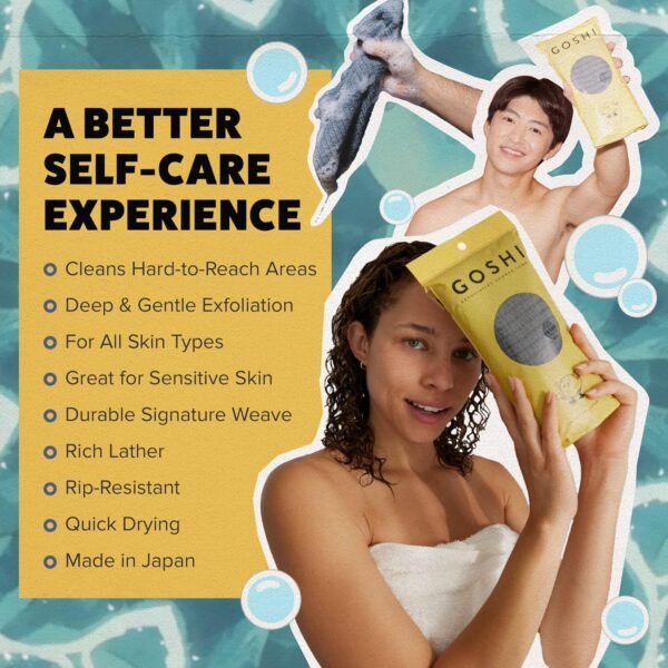 GOSHI Exfoliating Shower Towel - Rip-Resistant Exfoliating Washcloth for All Skin Types - Made in Japan - Image 4
