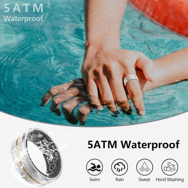 Fitness Tracker Smart Ring for Women & Men,Step Counter,Heart Rate Blood Oxygen Sleep Tracker Health Ring, 5-7 Days Battery Life Smart Rings Compatible with iOS & Android (Silver with Middle Gold, 9) - Image 6