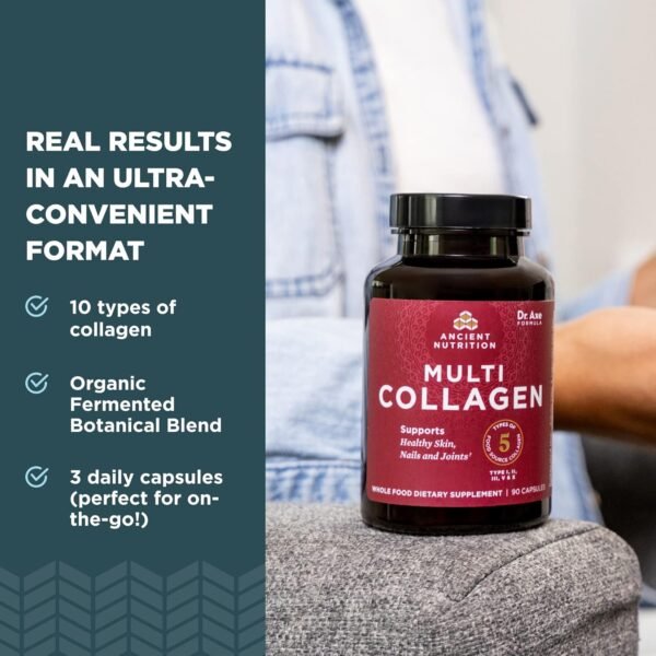 Collagen Peptides Pills by Ancient Nutrition, Hydrolyzed Multi Collagen Supplement, Types I, II, II, V & X, Supports Healthy Skin and Nails, Gut Health and Joints, 90 Capsules - Image 5