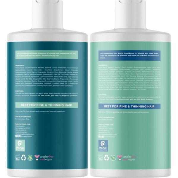 Volumizing Biotin Shampoo and Conditioner Set - Sulfate Free Shampoo and Conditioner for Dry Damaged Hair Care - Thinning Hair Shampoo and Conditioner with Nourishing Biotin and Argan Oil (Mint) - Image 5
