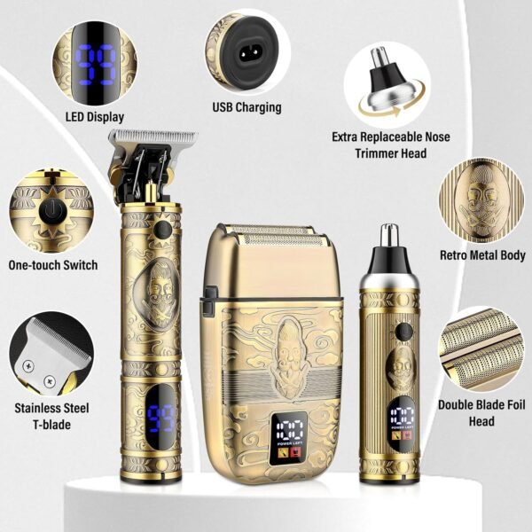 Professional Hair Trimmer Hair Clippers for Men, Nose Hair Trimmer Men's Shaver Set,Cordless T-Blade Beard Trimmer Mens Barber Clippers,Electric Foil Shavers Razor for Men Haircutting Kit - Image 6