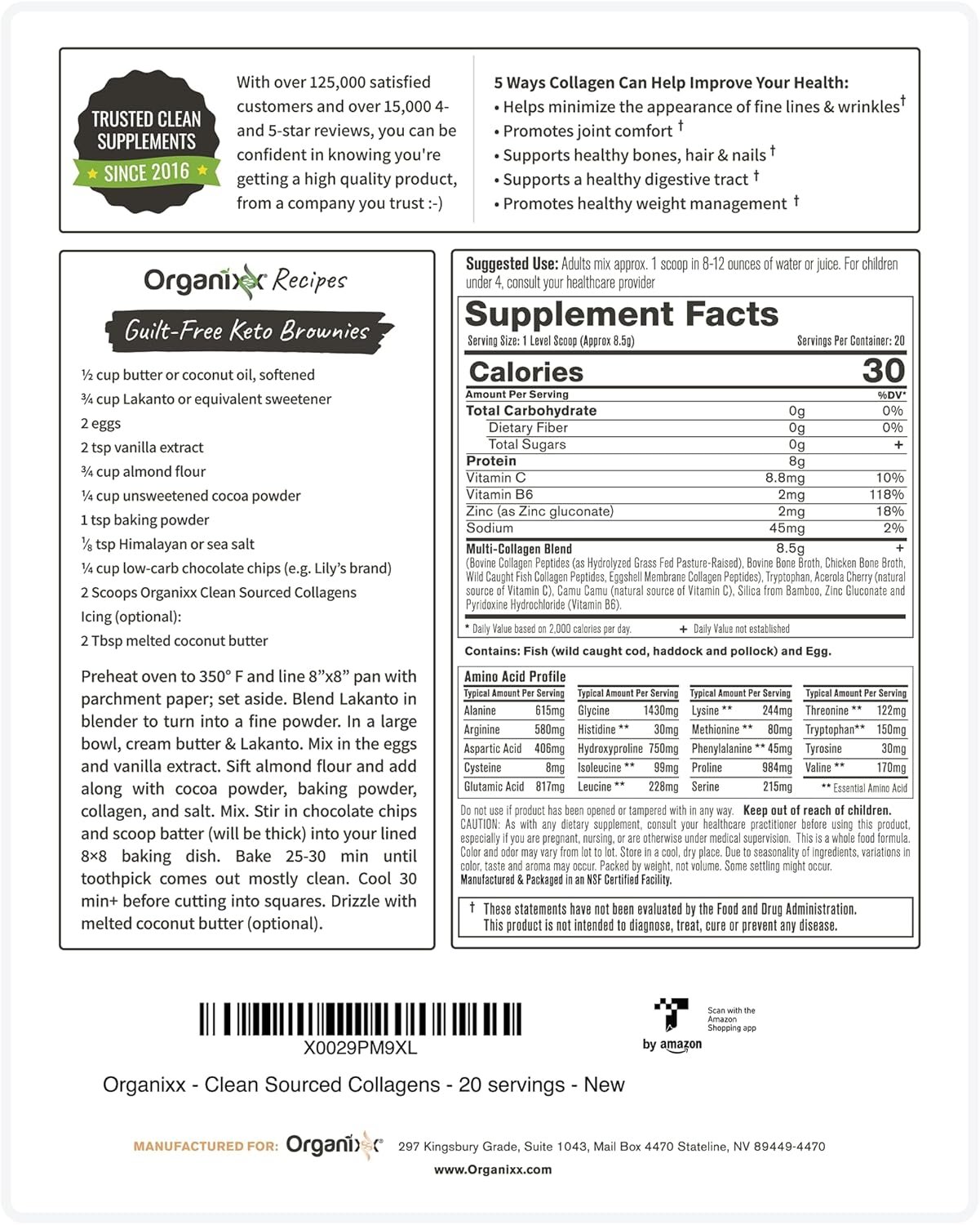 Organixx Collagen Peptides Powder with Vitamin C, Types I, II, III, V, X Hydrolyzed Collagen, Hair, Nail, Skin, Bone & Joint Health, Aging Support, Clean Sourced, Gluten Free, Unflavored, 20 Servings - Image 8